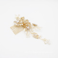 Wholesale handmade  hair accessories pageant round crown pearl crystal leaf wedding headdress crystal comb bride comb